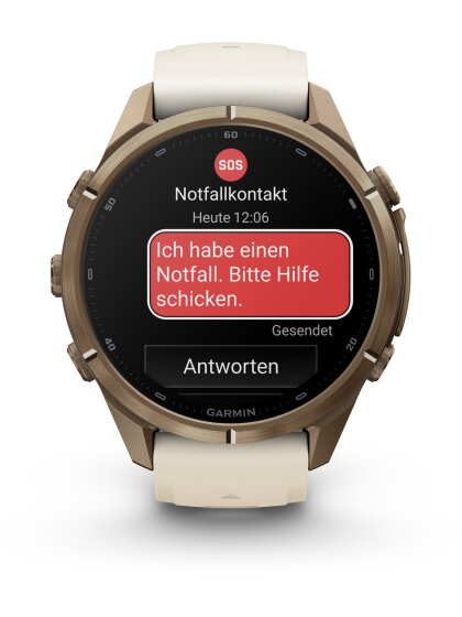fēnix® 9 Pro – inReach®, 43 mm, AMOLED Sapphire, Autumn Gold Titan mit Silikon-Armband Creme/French Gray