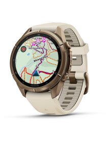 fēnix® 9 Pro – inReach®, 43 mm, AMOLED Sapphire, Autumn Gold Titan mit Silikon-Armband Creme/French Gray