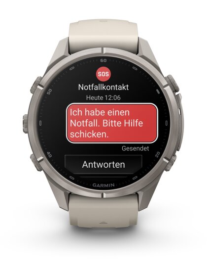 fēnix® 9 Pro – inReach®, 43 mm, AMOLED Sapphire, Titan mit Silikon-Armband Nebelgrau/Dunkler Sandstein